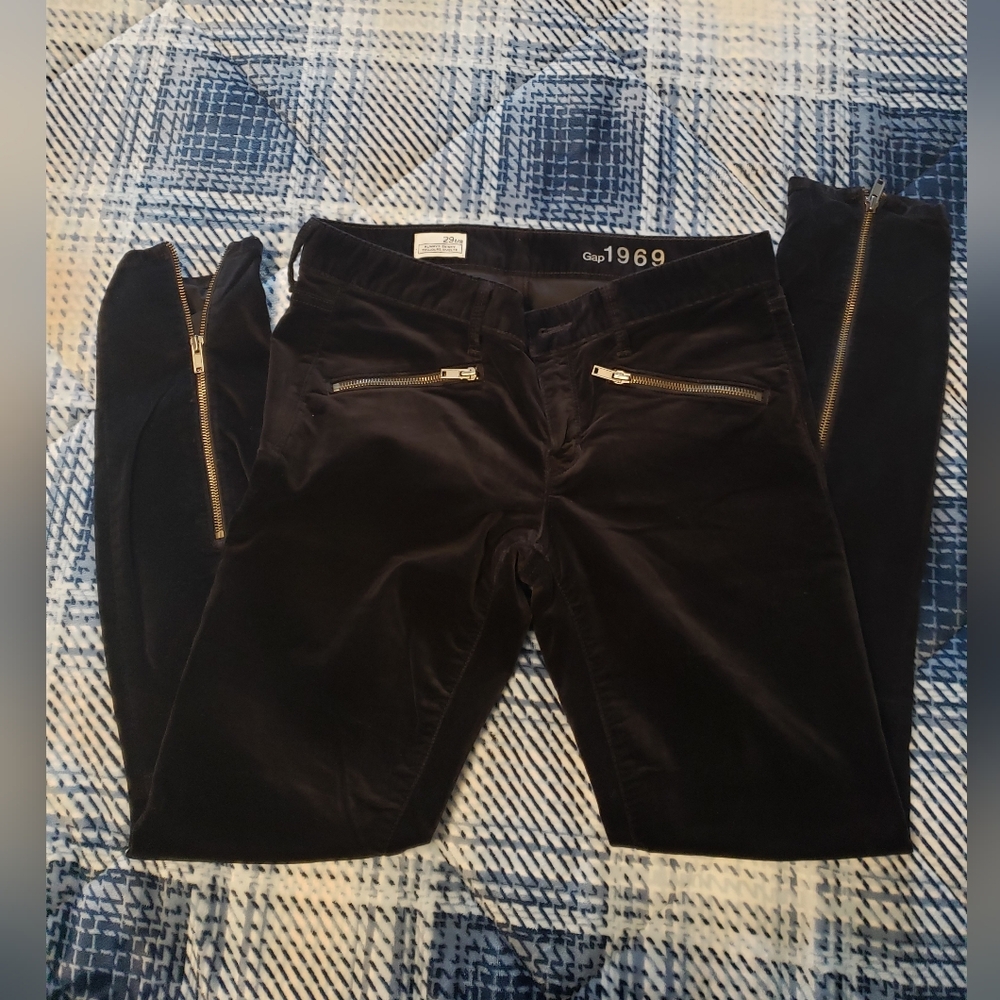 GAP Black Velvet Trousers with Zipper Accents